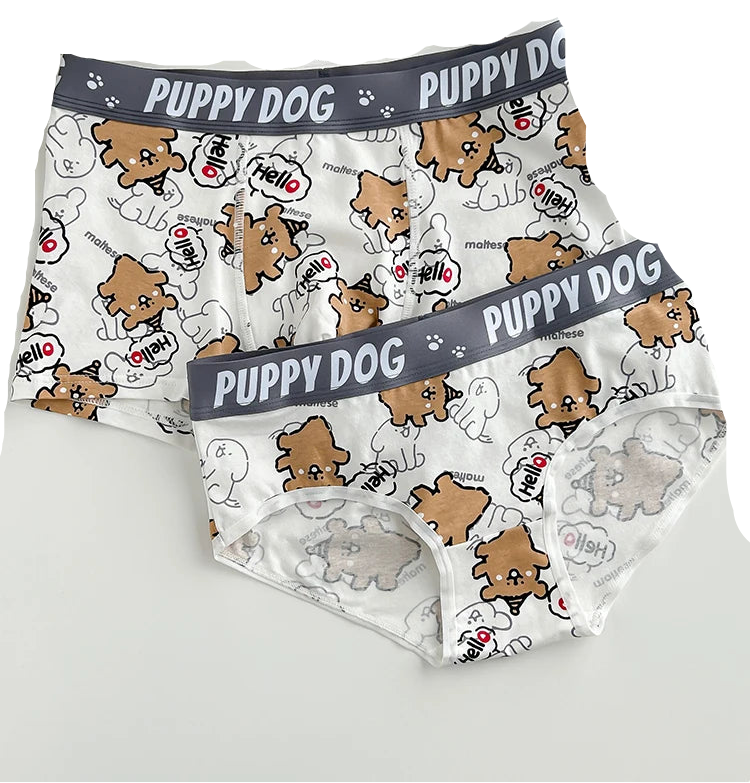 Couple Underwear For Men And Women Cartoon Puppy Pure Cotton Triangle Pants