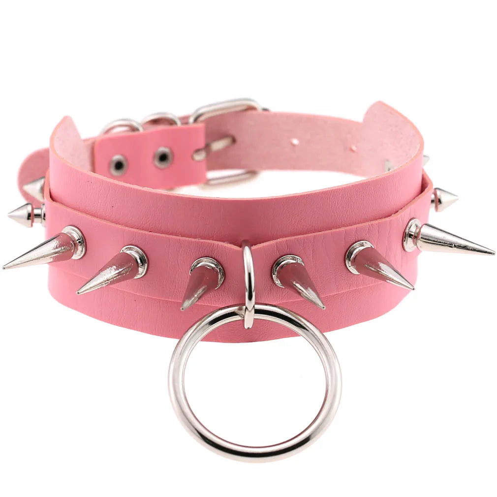 Trendy Punk Pink Lace Leather Choker Necklace