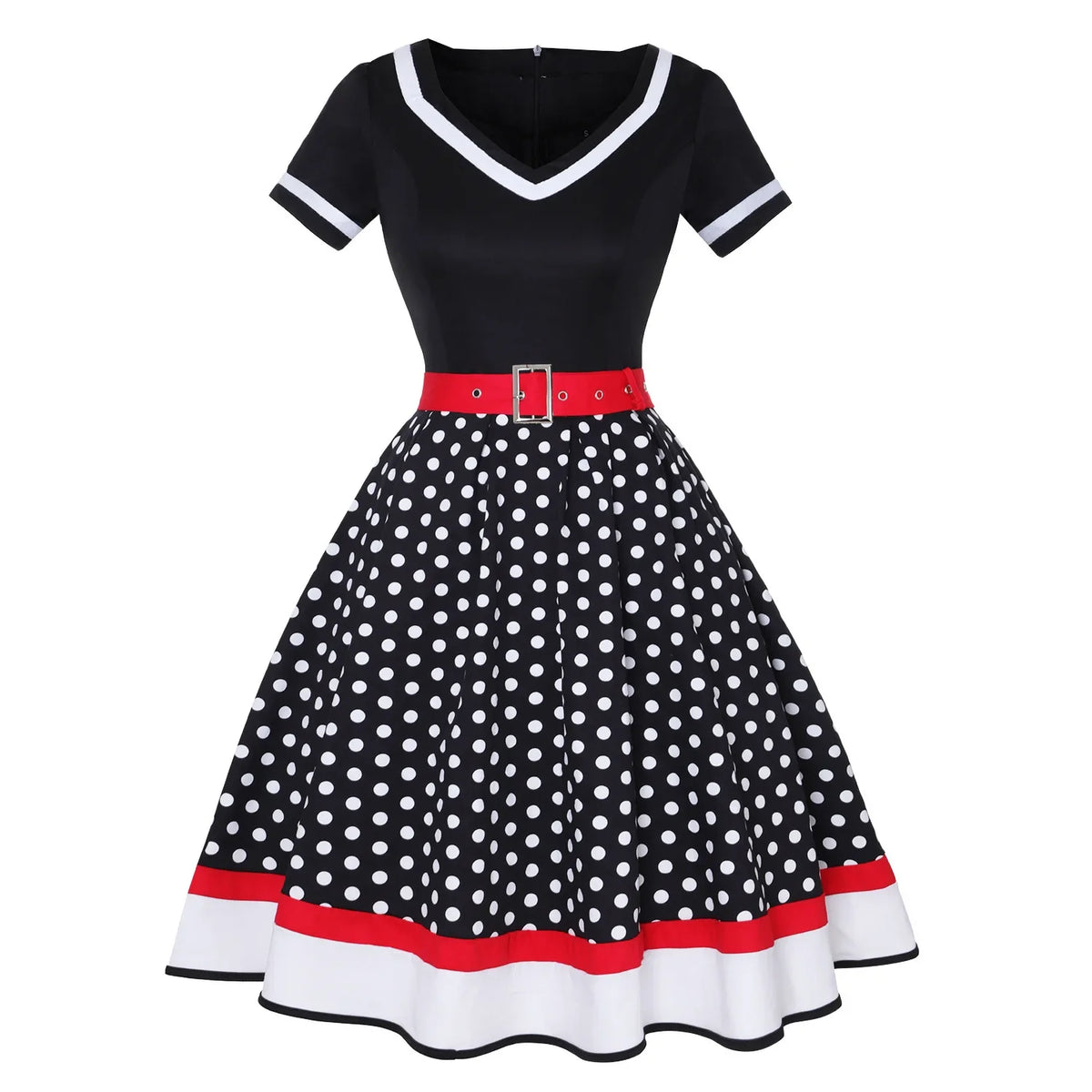 Vintage 50s 60s Mummy Vintage Party Dress With Belt Polka Dot Print Short Sleeve Hepburn Robe Pin Up Rockabilly Dresses