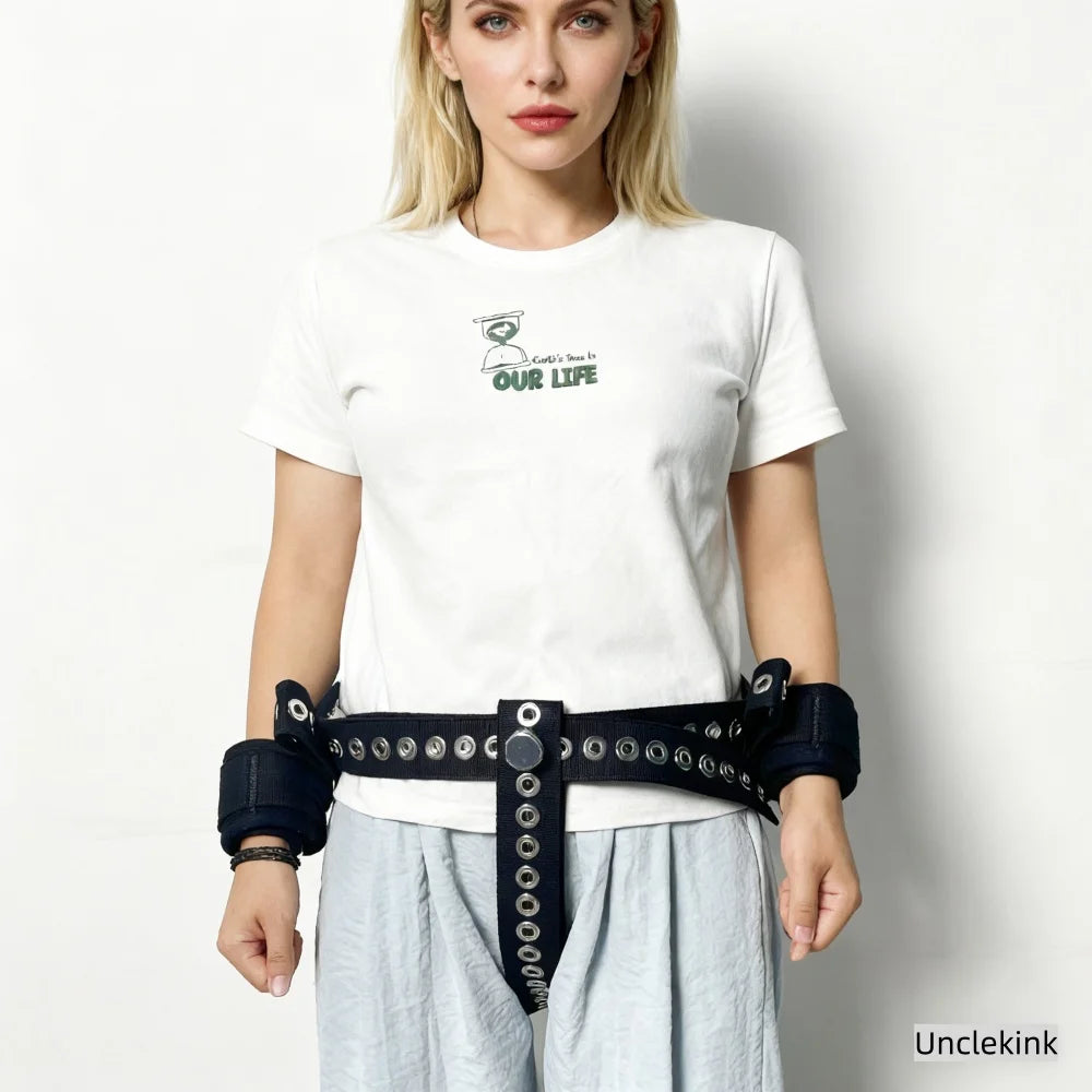Patient Safety Restraints - Black Cotton Cuffs with Magnetic Lock Waist Hip Fixation Set Diaper Belt Patients Hospital Home Care