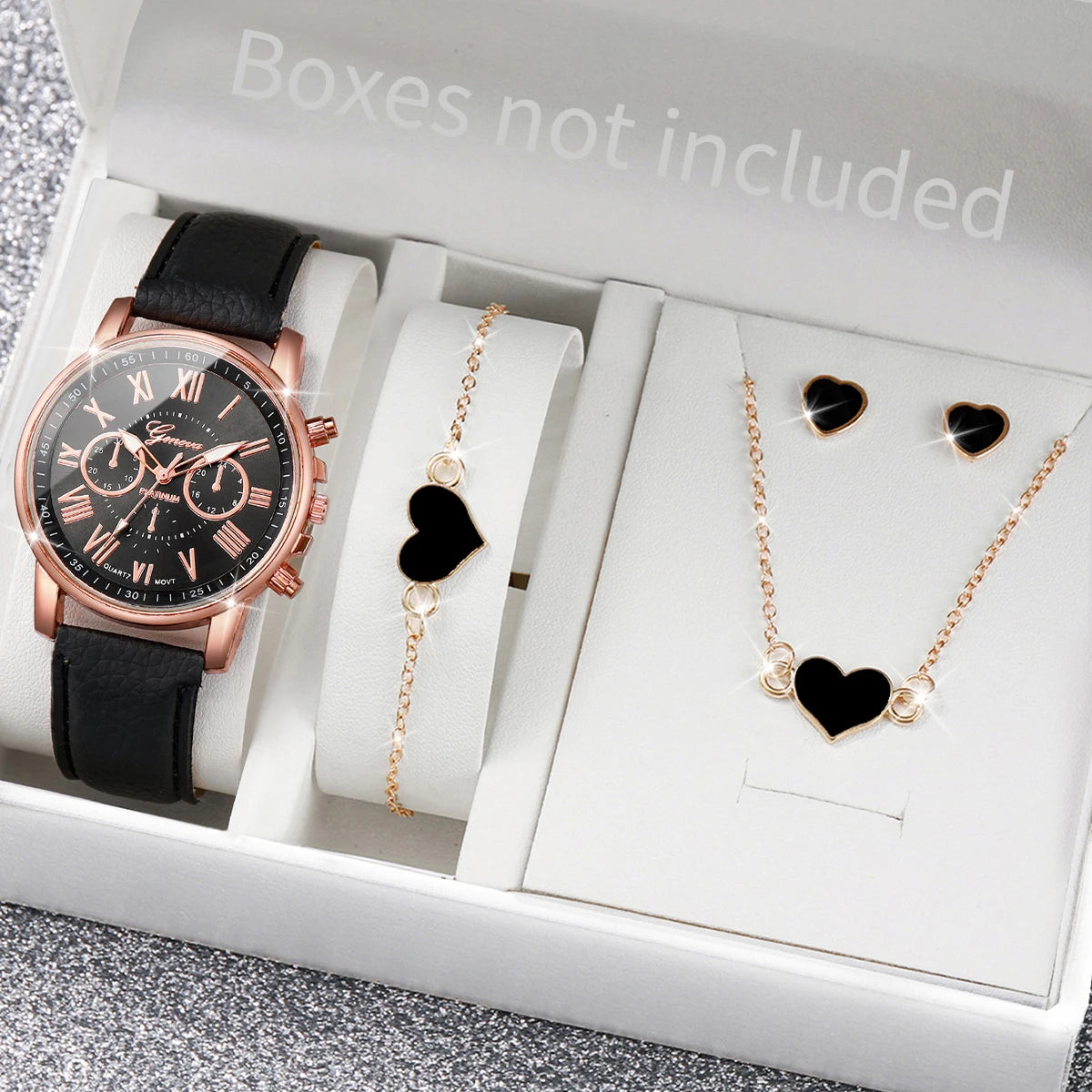 5/6PCS Fashion Women's Quartz Watch Leather Band Analog Wrist Watches