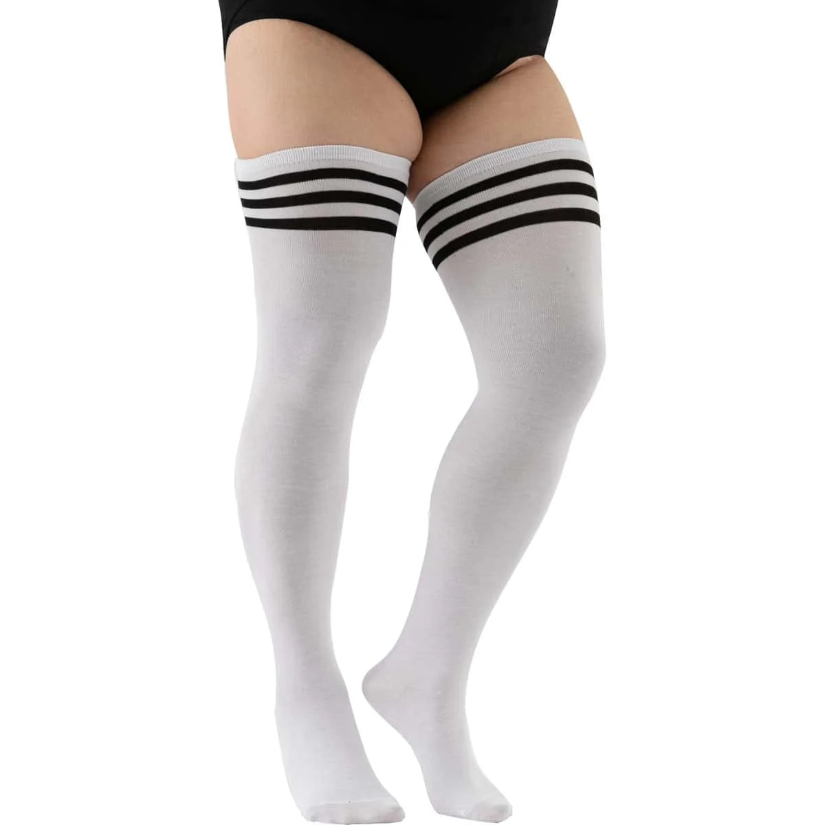 Black White Striped Long Socks Plus Size Elastic Over Knee Thigh High Stockings Autumn Winter Leg Warmers for Oversized Women XL