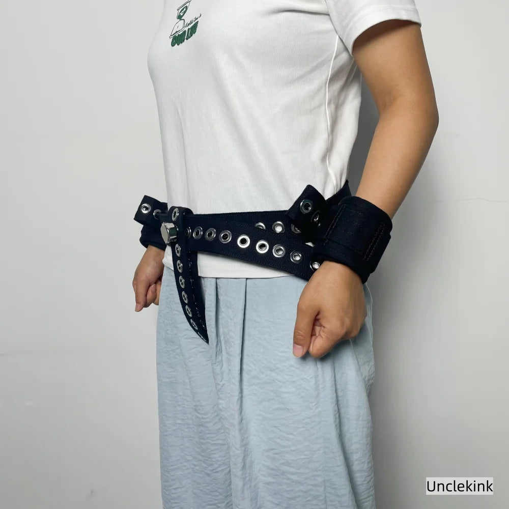 Patient Safety Restraints - Black Cotton Cuffs with Magnetic Lock Waist Hip Fixation Set Diaper Belt Patients Hospital Home Care
