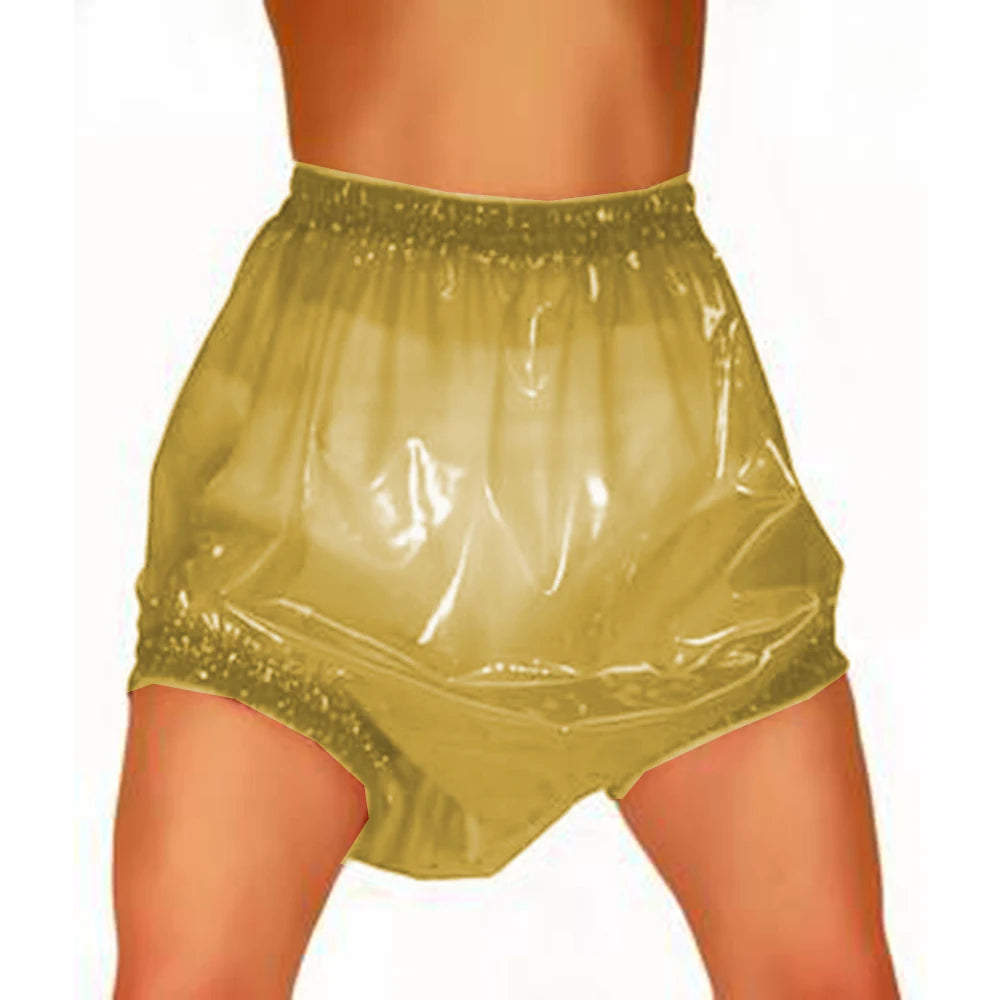 Unisex , Sissy Transparent PVC Plastic Diaper Pants, High Waist Shorts