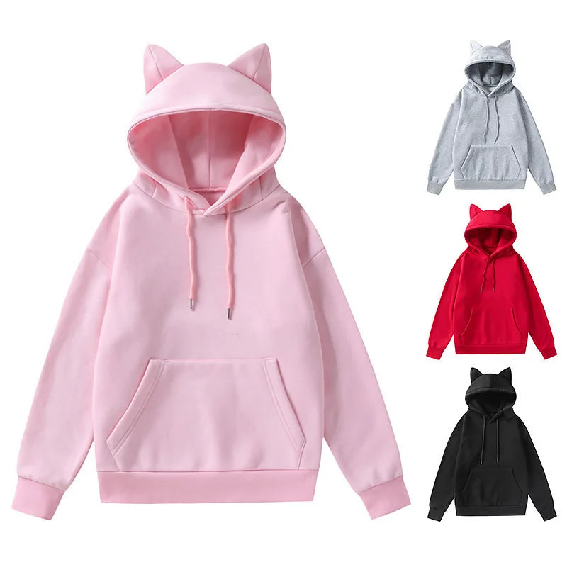 Unisex Cat's ears hooded fleece sweater