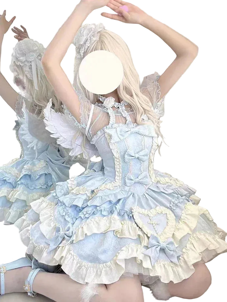Kawaii Lolita Dress Sweet Bow Design Off Shoulder