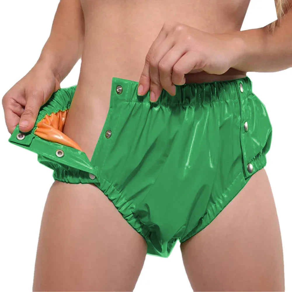 PVC Glossy Adult Baby Diaper Cover with Snap Buttons Wet look High Waist Sissy Up to 7XL