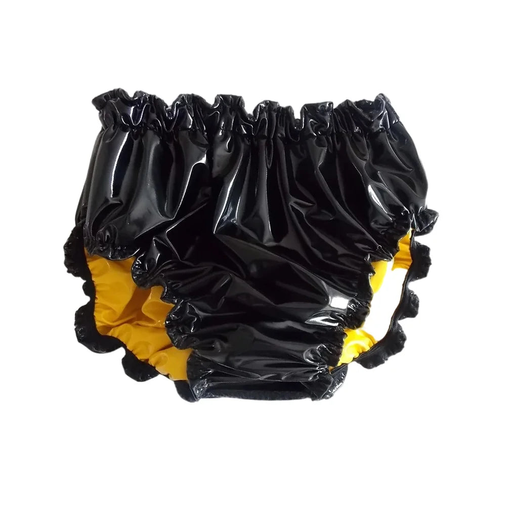 Shiny PVC Leather Panties Double Layer Splicing Briefs Glossy Waterproof