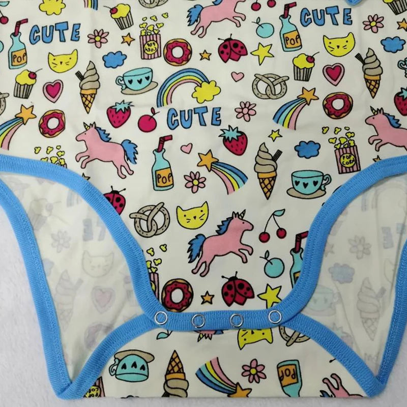 ABDL Rainbow Printing bodysuit Pure Cotton Long Sleeve Romper With Snaps