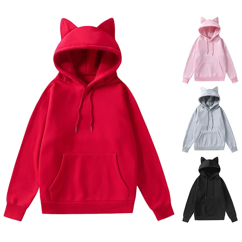 Unisex Cat's ears hooded fleece sweater