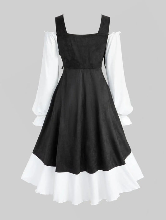 ROSEGAL Plus Size High Low Maxi Dresses Casual Flocking Ruffles Cold Shoulder Lace up