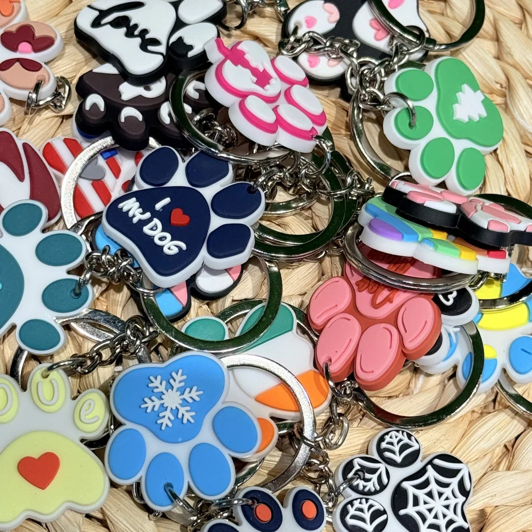 1-21Pcs Lovely Dog Paw PVC Keychain Backpack Charm Pendant