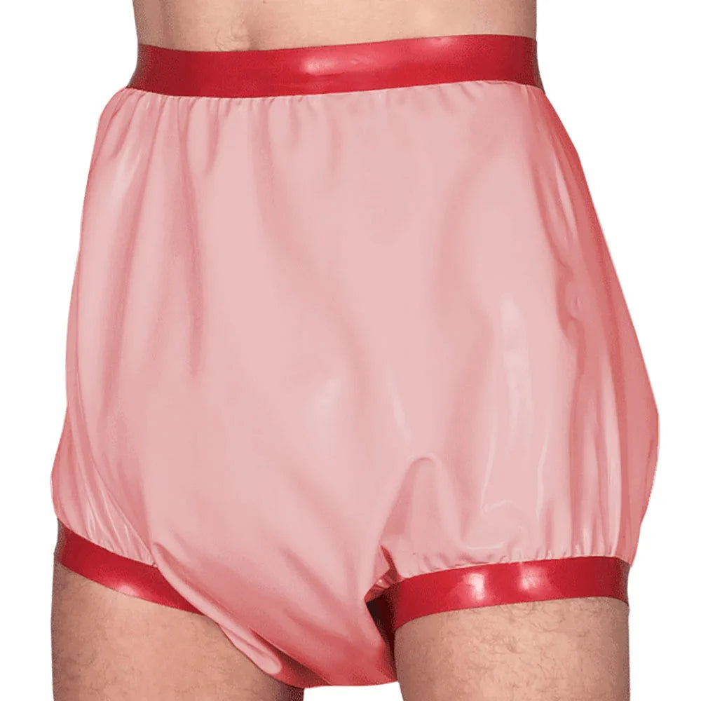 Adult Baby High Waisted Diaper Pants Wet look PVC Leather Patchwork Wide Thigh Shorts