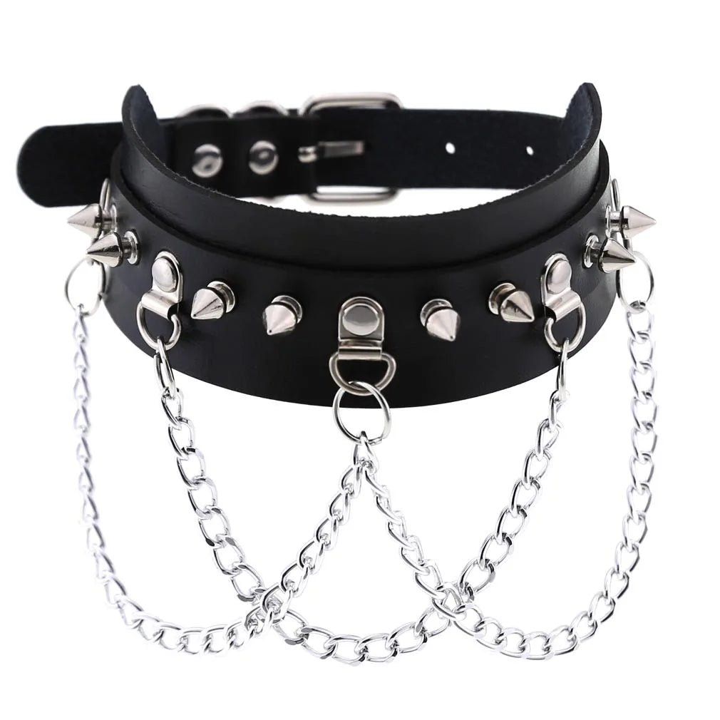 Gothic PU Leather Tassel Chain Choker Collars