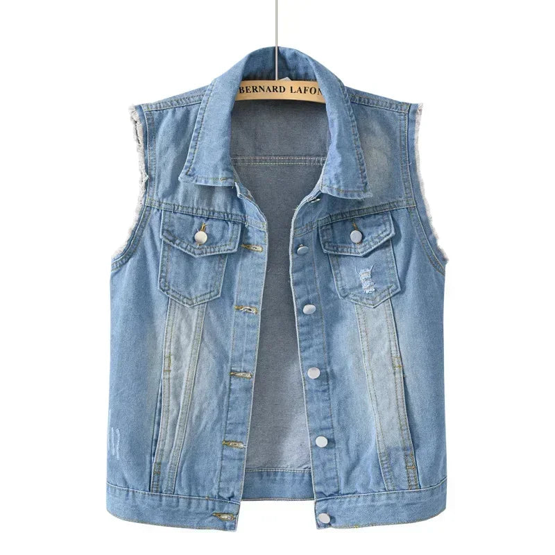 Casual Vintage Elegant Sleeveless Denim Vest