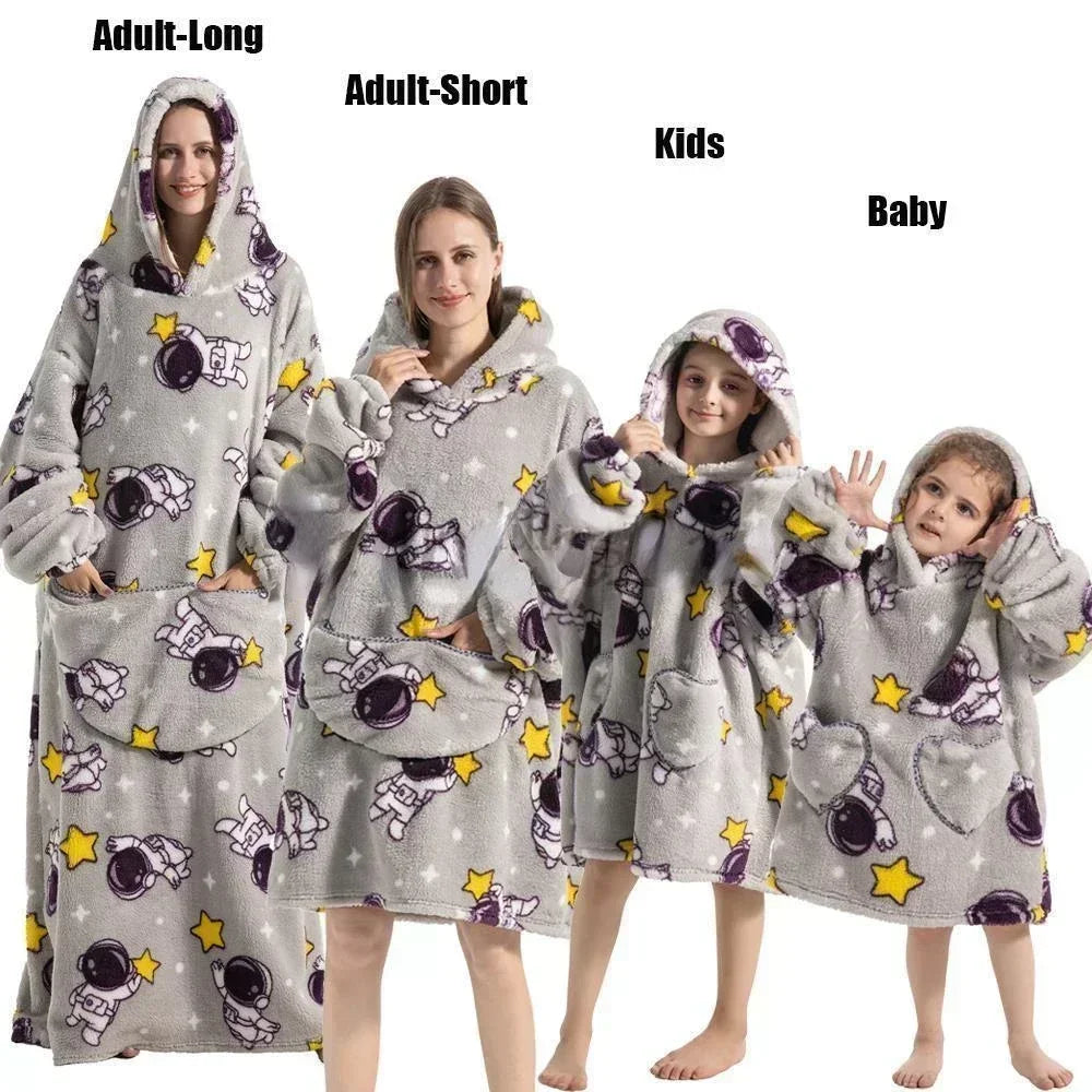Super Oversized or Oversized Long Winter Sherpa Plush Blanket Family Matching Hoodie Sweatshirt
