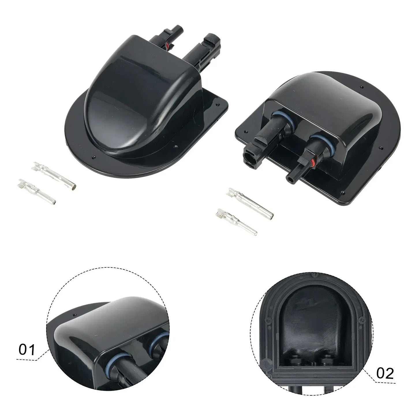 Waterproof Car Junction Box Solar Panel Cable Entry Gland Sealing Box Double Hole Curved Connector for RV Caravan Motorhome Boat