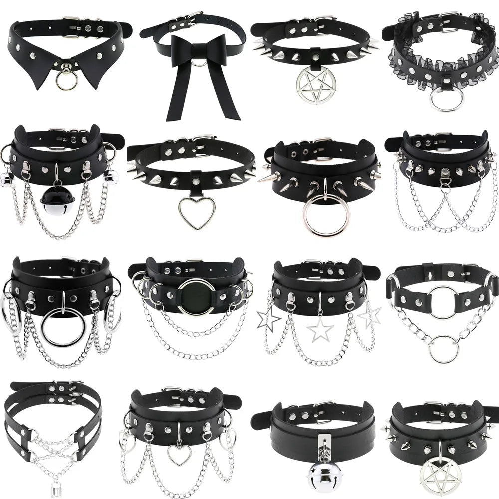 Gothic PU Leather Tassel Chain Choker Collars