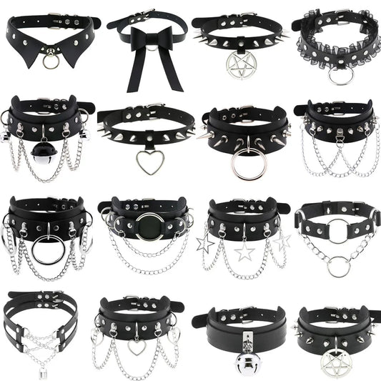 Gothic PU Leather Tassel Chain Choker Collars