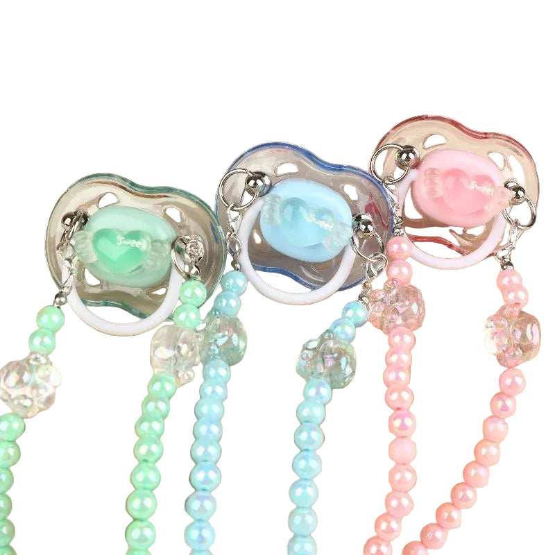 Sweet Beads Chain Pacifier Gag Collar Soft Silicone Adult Pacifier