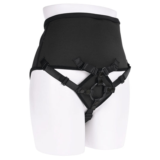 SPORTSHEETS High Waisted Corset Strap On - Black Adjustable Harness (No Probe Included)