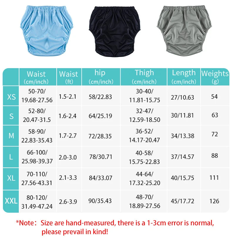 1pc Solid Color Waterproof iaper for Adults Washable Reusable Diaper Care Pants Leak-proof Pants Waterproof Eldly Diaper Cover