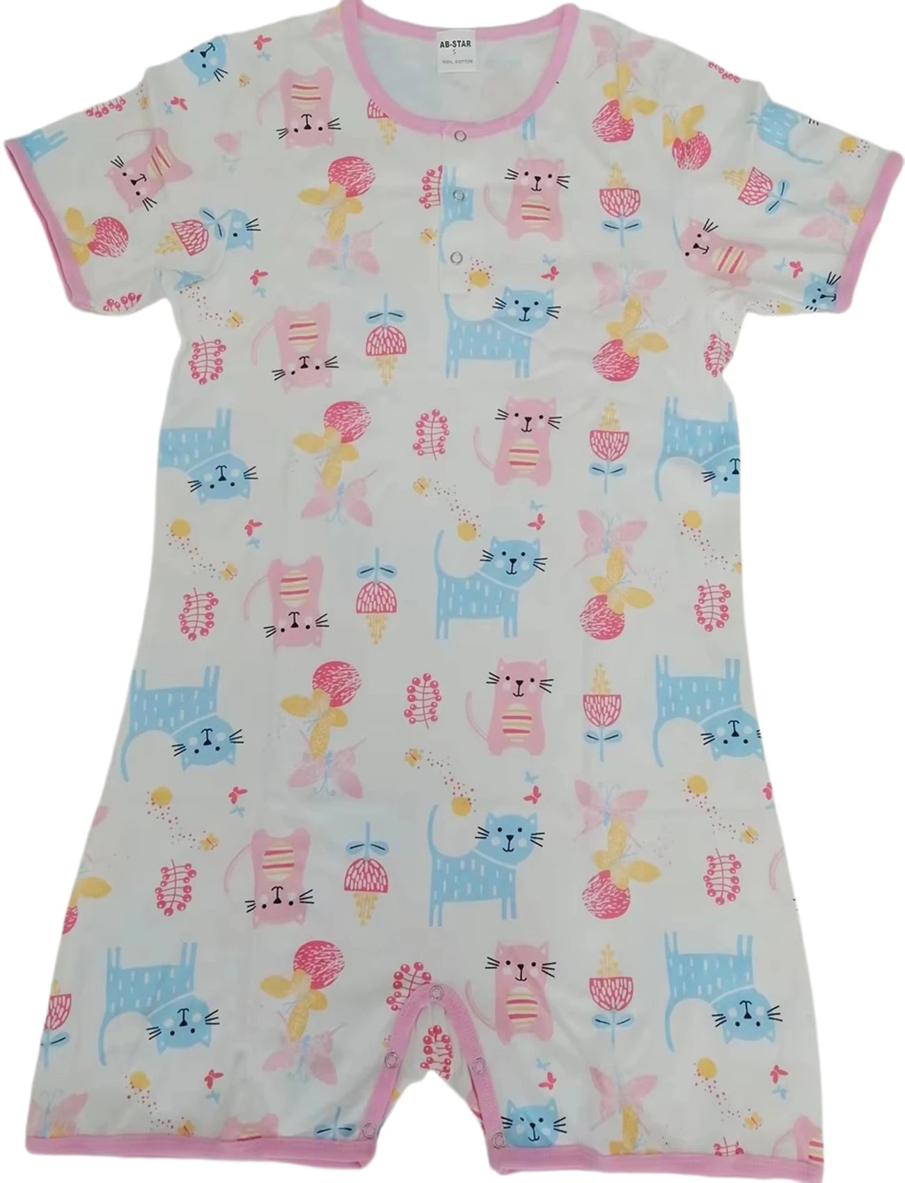 Pink Cat Bodysuit with Short Leg for Adults Onesie ABDL Clothes