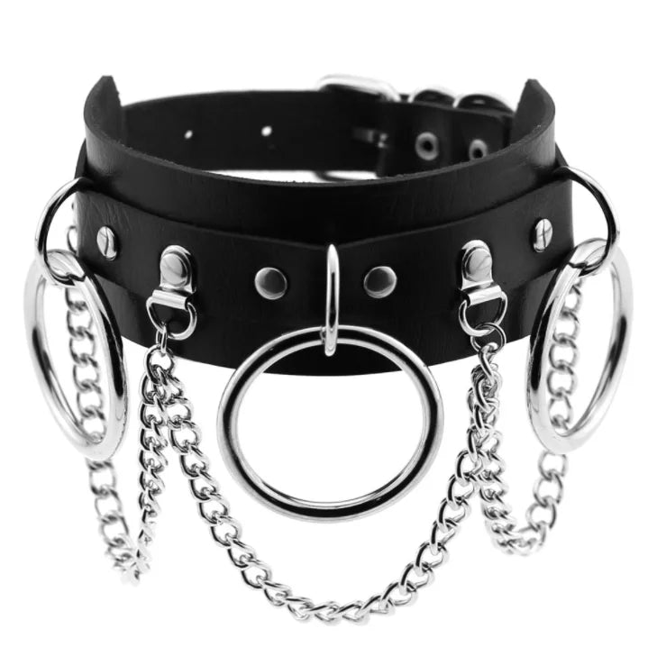 Gothic PU Leather Tassel Chain Choker Collars