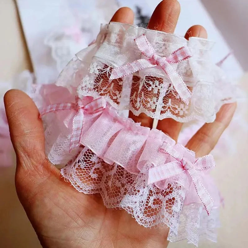 1 Yard Pink and White-Color Ruffle Wave Embroidery Lace Fabric Trim