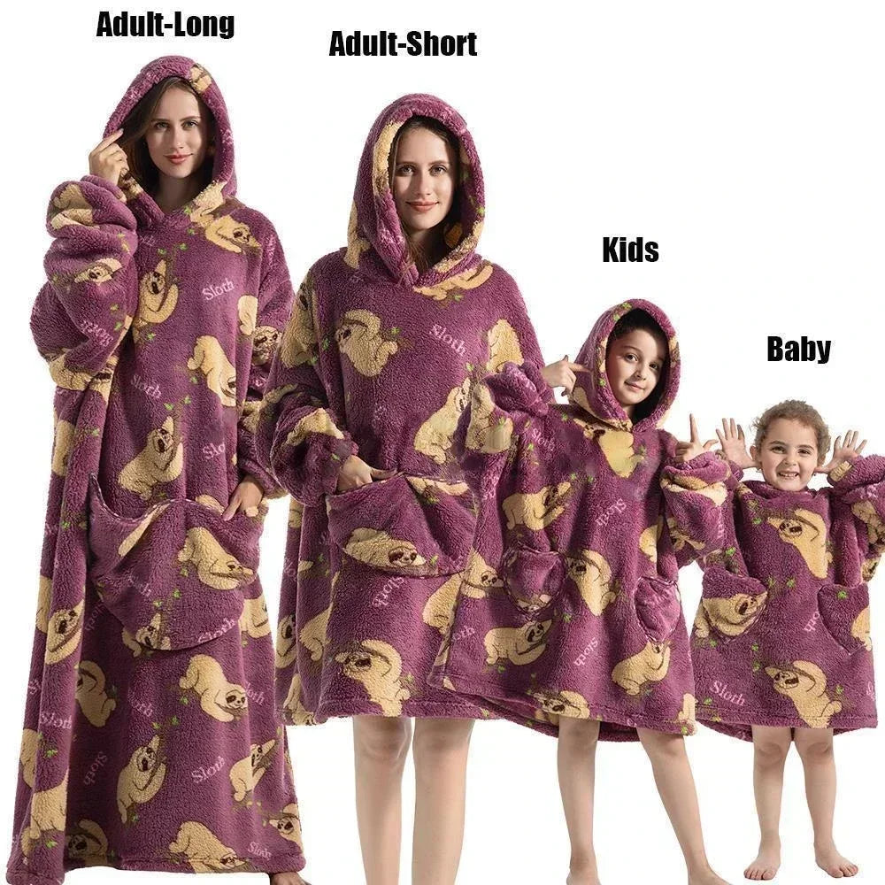 Super Oversized or Oversized Long Winter Sherpa Plush Blanket Family Matching Hoodie Sweatshirt