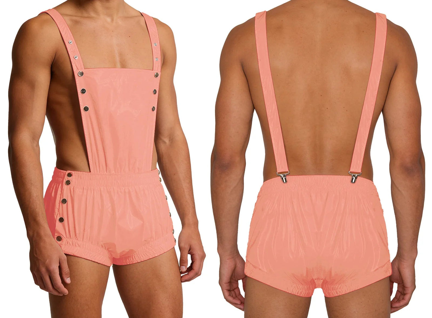 Unisex Overalls Shorts Metal Rivet Embellished Suspenders Bodysuit Waterproof