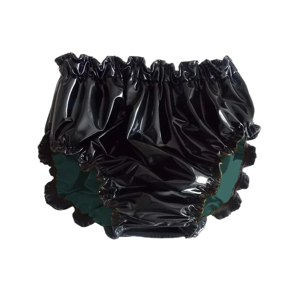 Shiny PVC Leather Panties Double Layer Splicing Briefs Glossy Waterproof