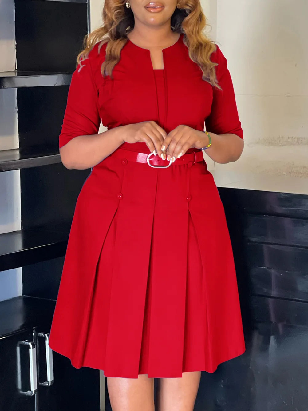 Solid Color Women's Dress