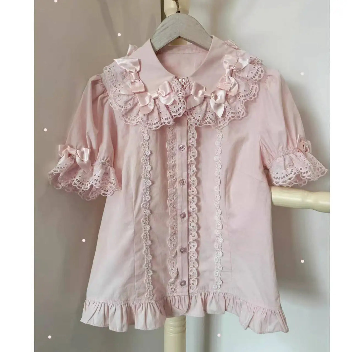 Japanese Cute  Blouses Unisex Kawaii All-match Peter Pan Collar Summer Shirt Tops Sweet Puff Sleeve Chic Blouse