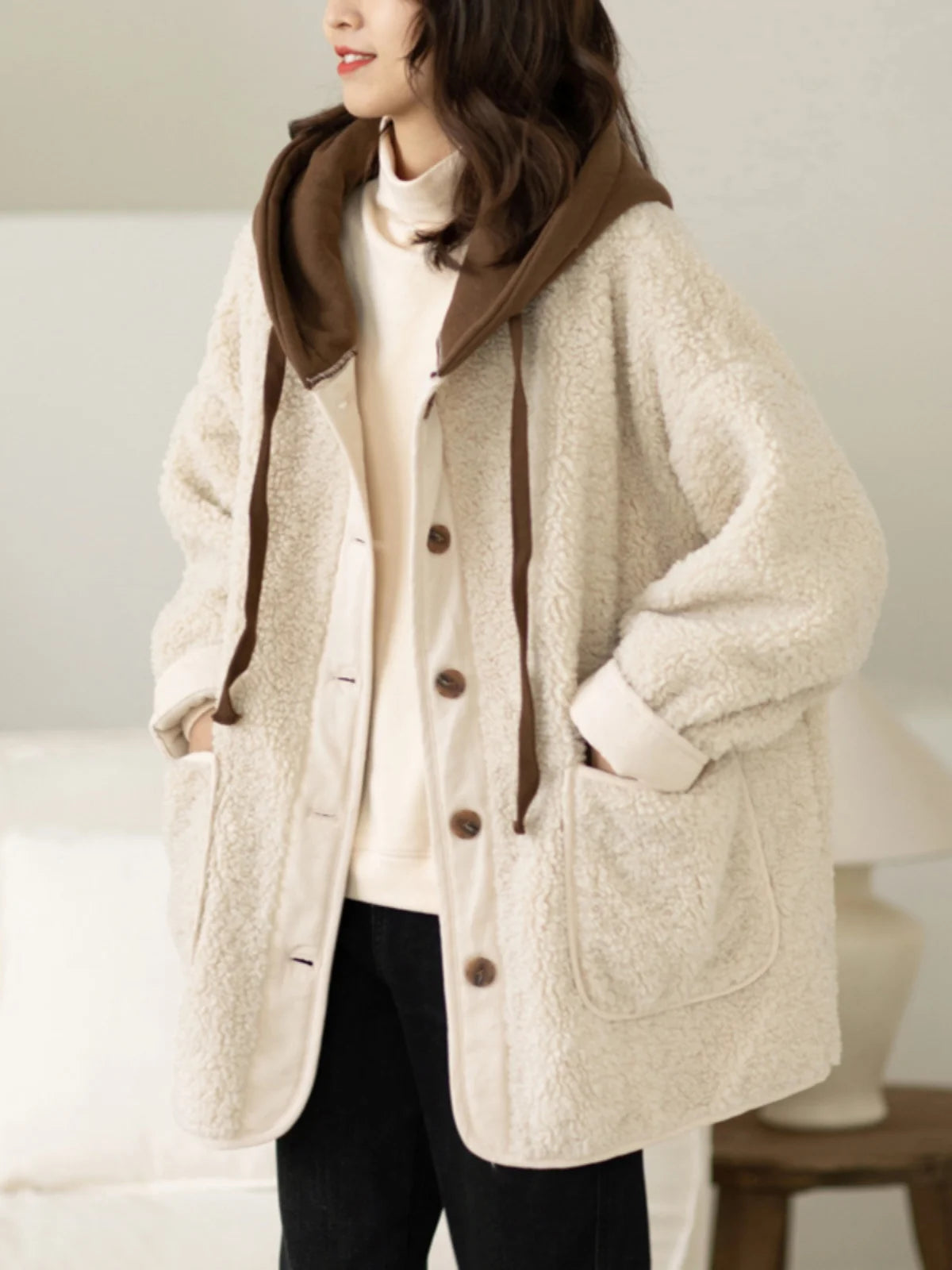 Plus Size Fluffy Jacket Thickened Hooded Velvet Coat