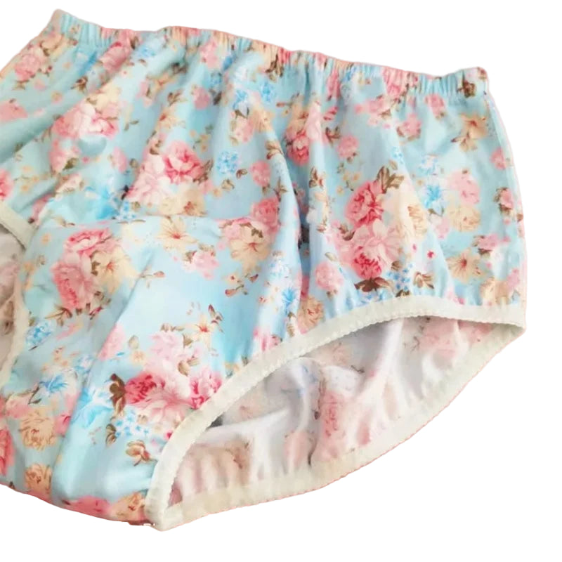 Floral-patterned underwear on a pink background