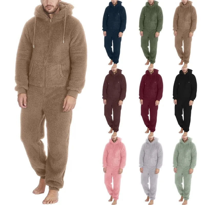 Zipper Warm Plush Jumpsuit Onesie Adult Sleepwear