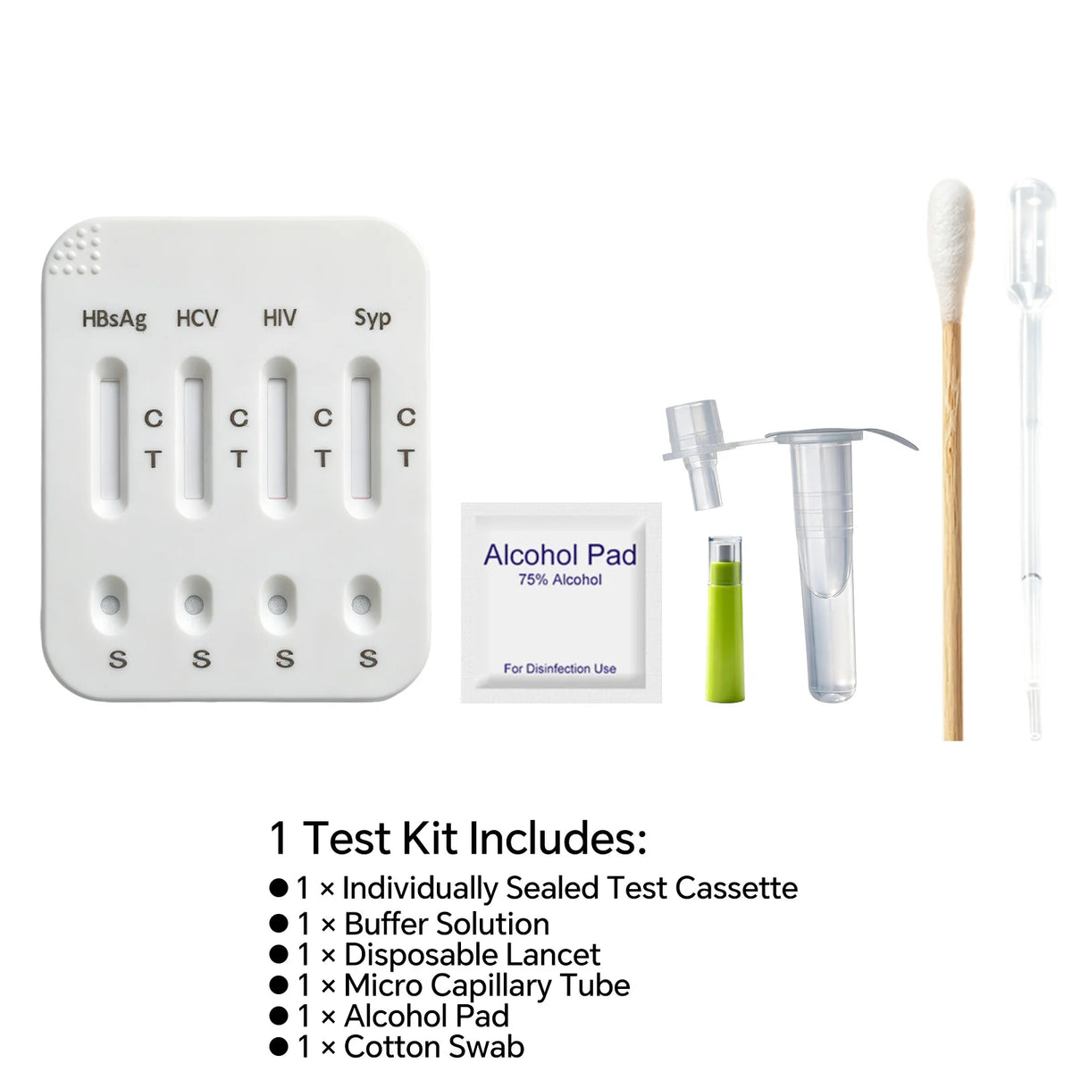 4-in-1 Infectious Disease Screening Test Kit, HBsAg HCV HIV 1/2 Syphilis Combo Rapid Test Cassette Antibody Diagnostic Reagent