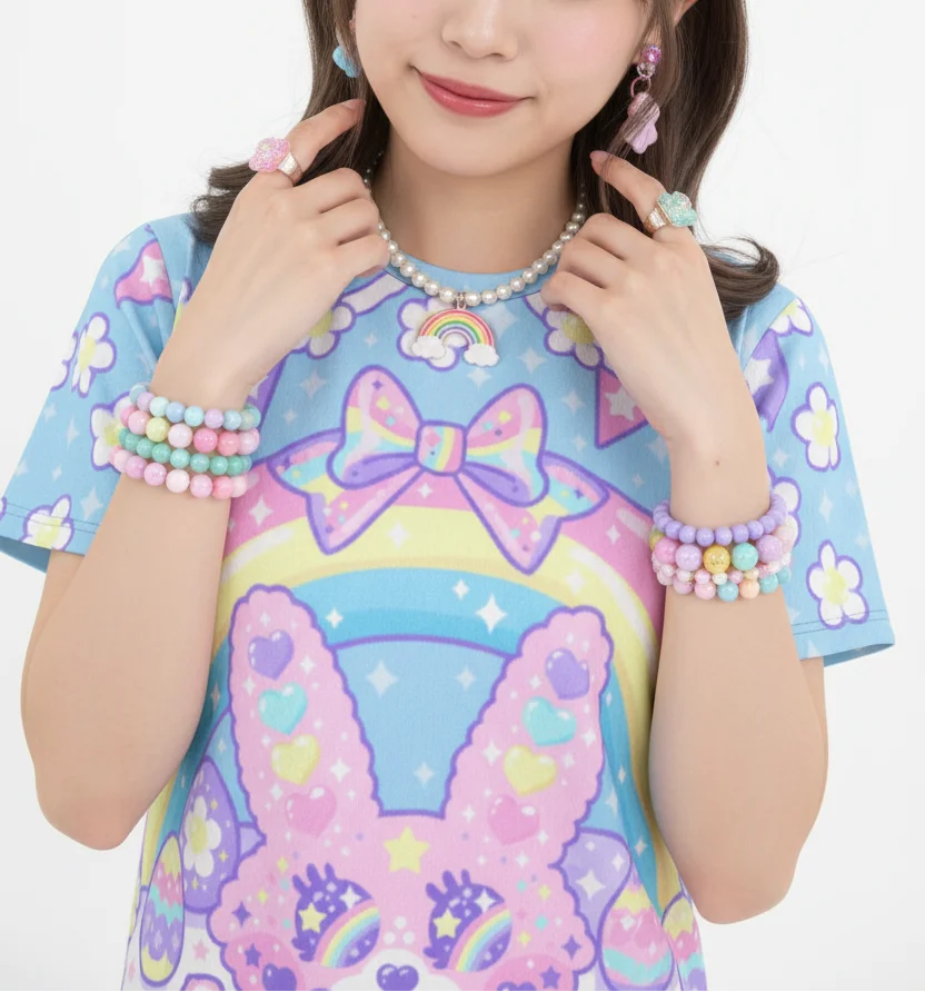 New Dreamy Macaron Sweet Printed Short Sleeve T-shirt Loose Large Size T-shirt
