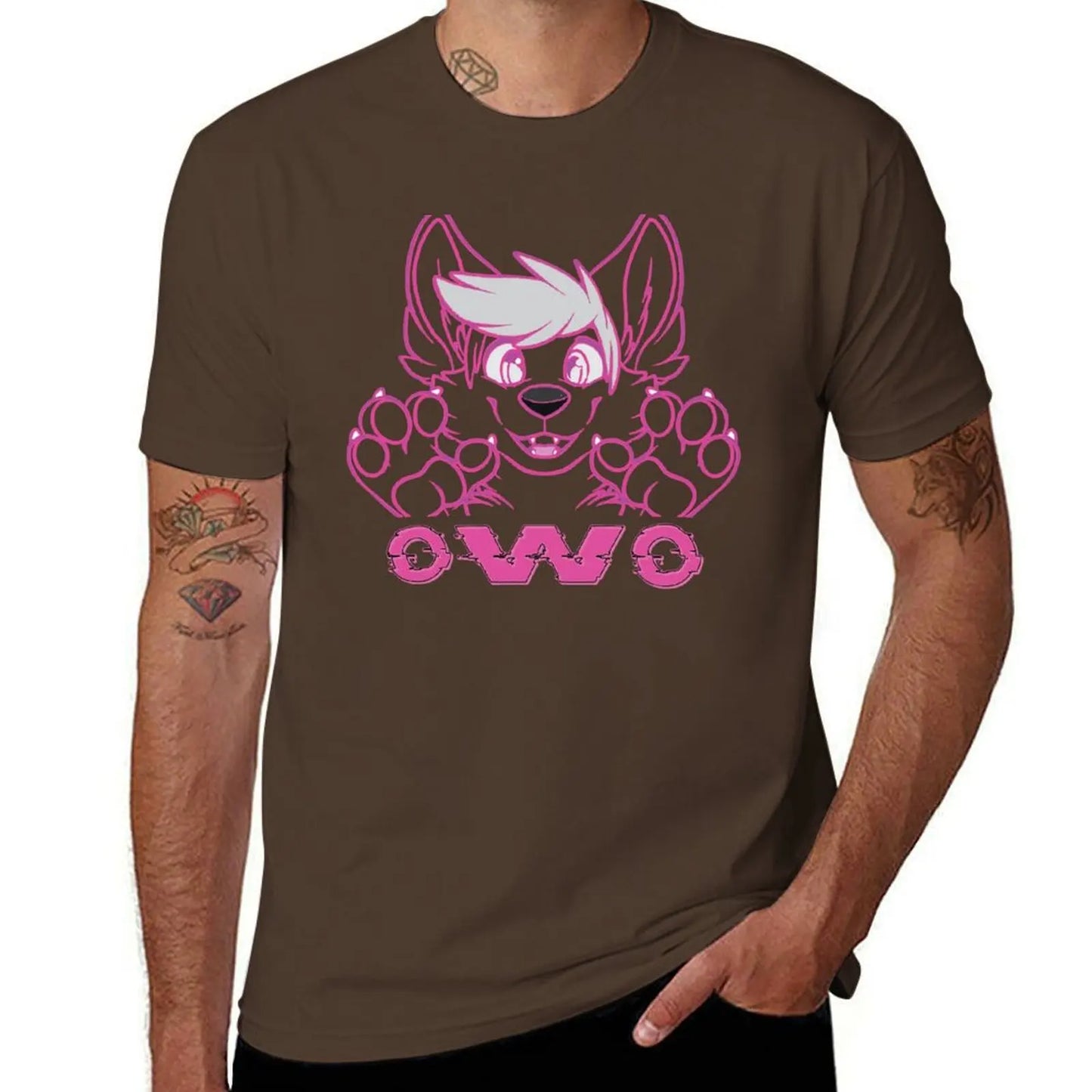 OwO Cute Puppy Kawaii Pink Glitchy Furry Fandom T-Shirt
