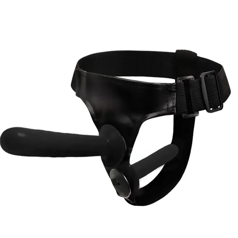 Adjustable Leather Strap On Harness with Realistic Suction Cup Dildo