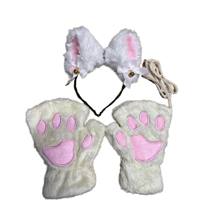 5Pcs Set Cat Paw Gloves Open Finger Gloves