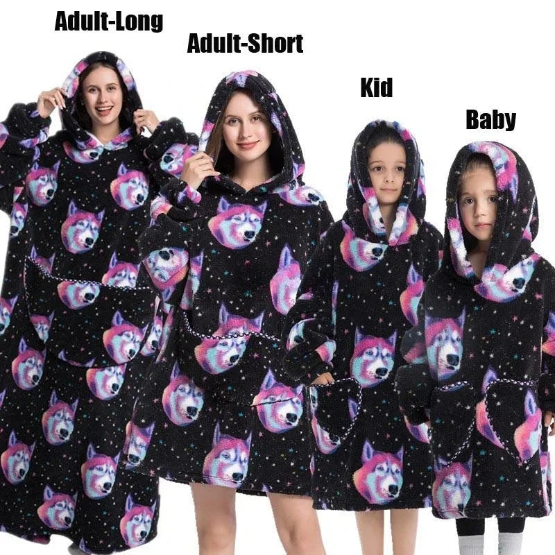 Super Oversized or Oversized Long Winter Sherpa Plush Blanket Family Matching Hoodie Sweatshirt