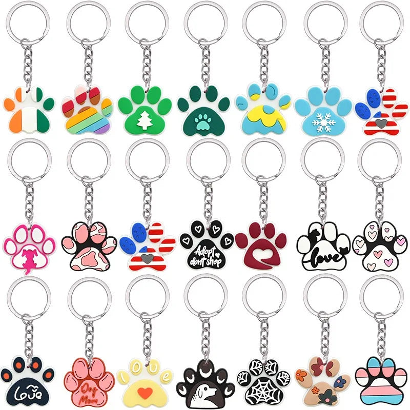 1-21Pcs Lovely Dog Paw PVC Keychain Backpack Charm Pendant