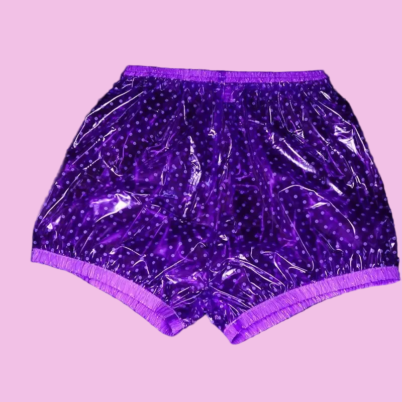 PVC Waterproof Dot Graphics Sheer Mini Shorts Elastic Waist