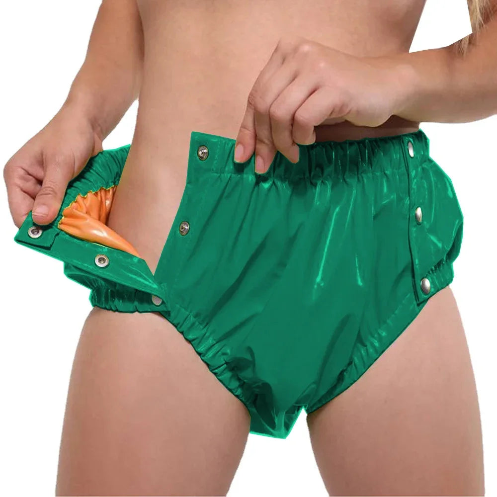 PVC Glossy Adult Baby Diaper Cover with Snap Buttons Wet look High Waist Sissy Up to 7XL