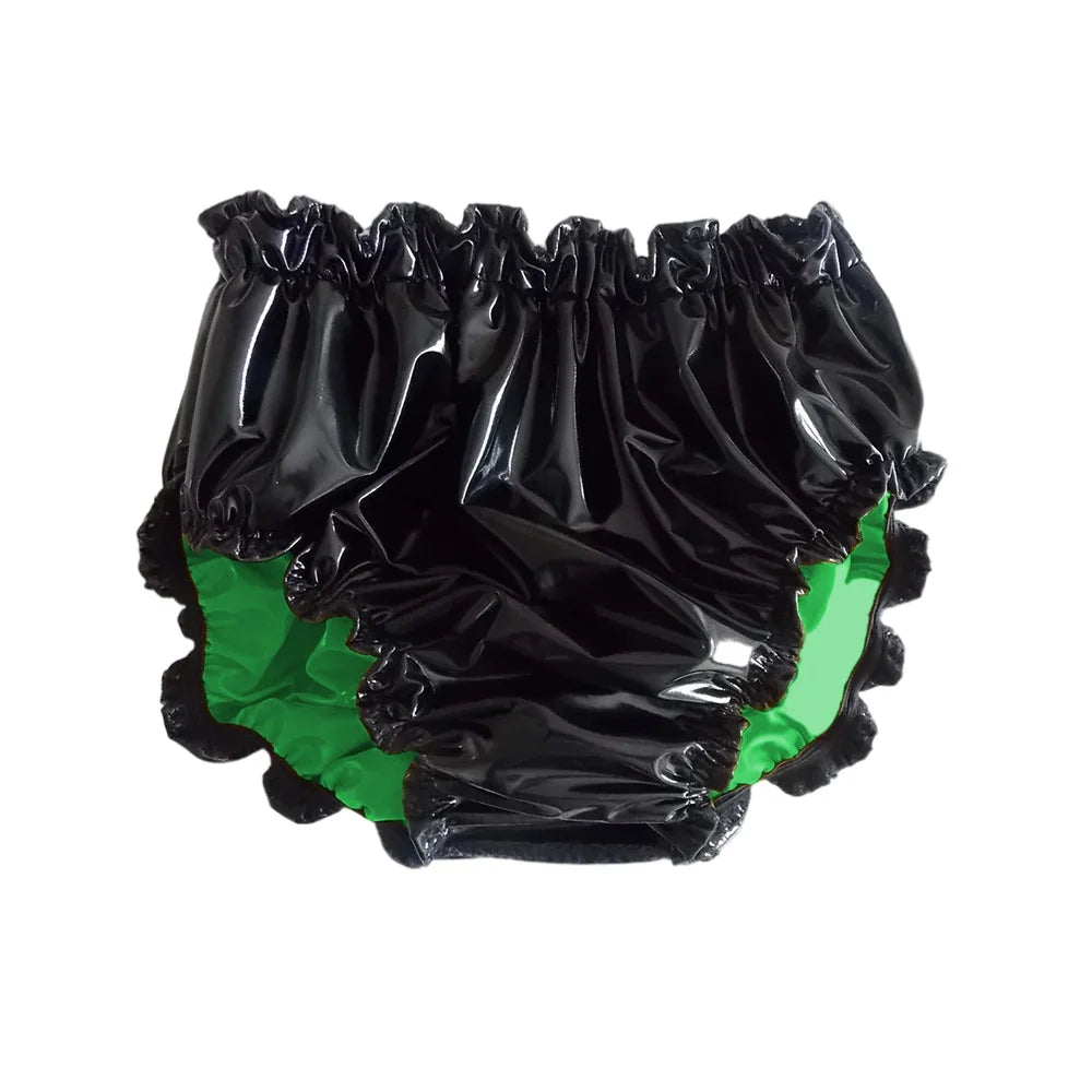 Shiny PVC Leather Panties Double Layer Splicing Briefs Glossy Waterproof