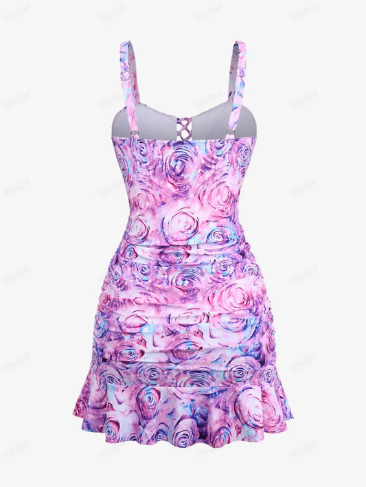Plus Size Women's Split Swimsuit Tankini Swimwear Set