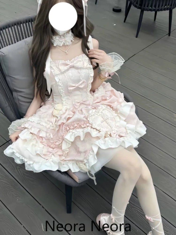 Kawaii Lolita Dress Sweet Bow Design Off Shoulder