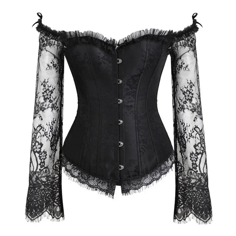 Off Shoulder Gothic Corsets and Bustiers Overbust Slimming Waist Long Sleeves Top
